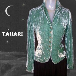 Tahari Velvet Jacket Crushed Velvet Blazer, Pale Green GLOW!